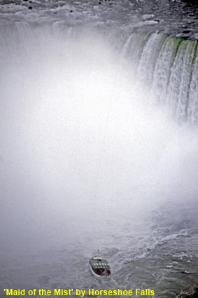'Maid of the Mist' boat under Horseshoe Falls from Skylon, Niagara Falls, Ontario, Canada 'Maid of the Mist' boat under Horseshoe Falls from Skylon, Niagara Falls, Ontario, Canada