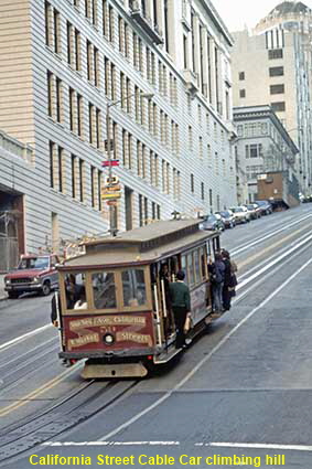California Street Cable Car climbing hill, San Francisco, CA, USA California Street Cable Car climbing hill, San Francisco, CA, USA