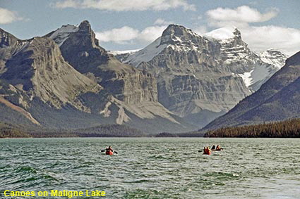 Canoes on Maligne Lake, Jasper National Park, Alberta, Canada Canoes on Maligne Lake, Jasper National Park, Alberta, Canada