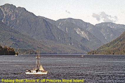Fishing Boat 'Annie II' off Princess Royal Island, Inside Passage from 'Queen of Prince Rupert' ferry, BC, Canada Fishing Boat 'Annie II' off Princess Royal Island, Inside Passage from 'Queen of Prince Rupert' ferry, BC, Canada