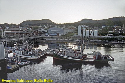Bella Bella by evening light from 'Queen of Prince Rupert' ferry, Inside Passage, BC, Canada Bella Bella by evening light from 'Queen of Prince Rupert' ferry, Inside Passage, BC, Canada
