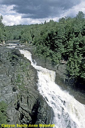 Canyon Sainte-Anne waterfall from bridge, Québec, Canada Canyon Sainte-Anne waterfall from bridge, Québec, Canada