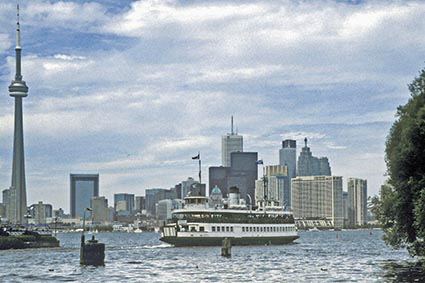 The CN Tower, Downtown Toronto & ferry from Centre Island, Toronto, Ontario, Canada The CN Tower, Downtown Toronto & ferry from Centre Island, Toronto, Ontario, Canada