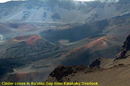  Cinder cones in Ko'olau Gap from Kalahaku Overlook, Haleakala National Park, Maui, HI, USA