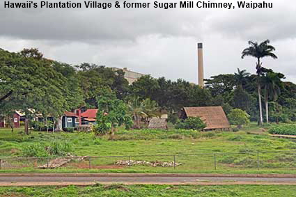  Hawaii's Plantation Village & former Sugar Mill Chimney, Waipahu, Oahu, HI, USA